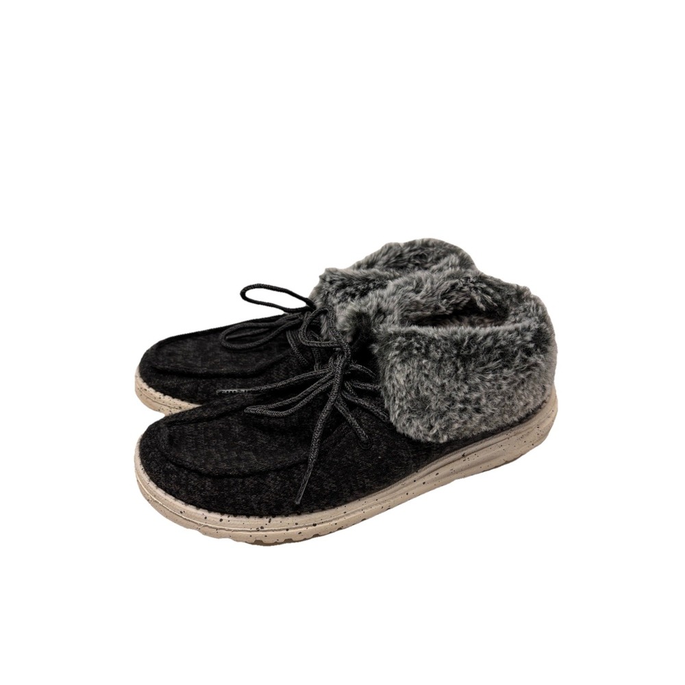 Hey Dude Britt Fur Lined Shoes Booties Black Womens Size 7 Comfort Shoes